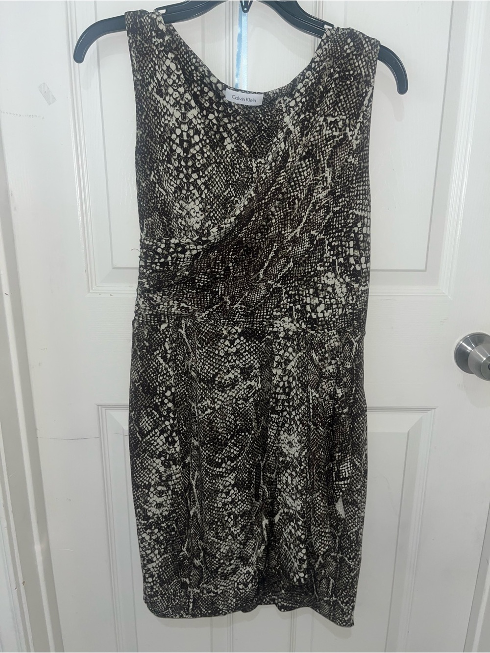 Calvin Klein Black and White Snake-Print Sleeveless Sheath Dress